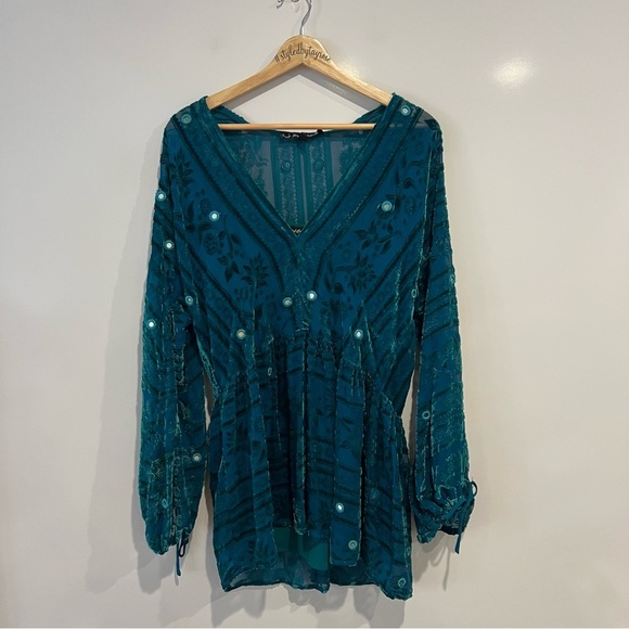 For Love & Lemons J'adore Velvet Long Sleeve Mini Dress in Emerald - Picture 3 of 12